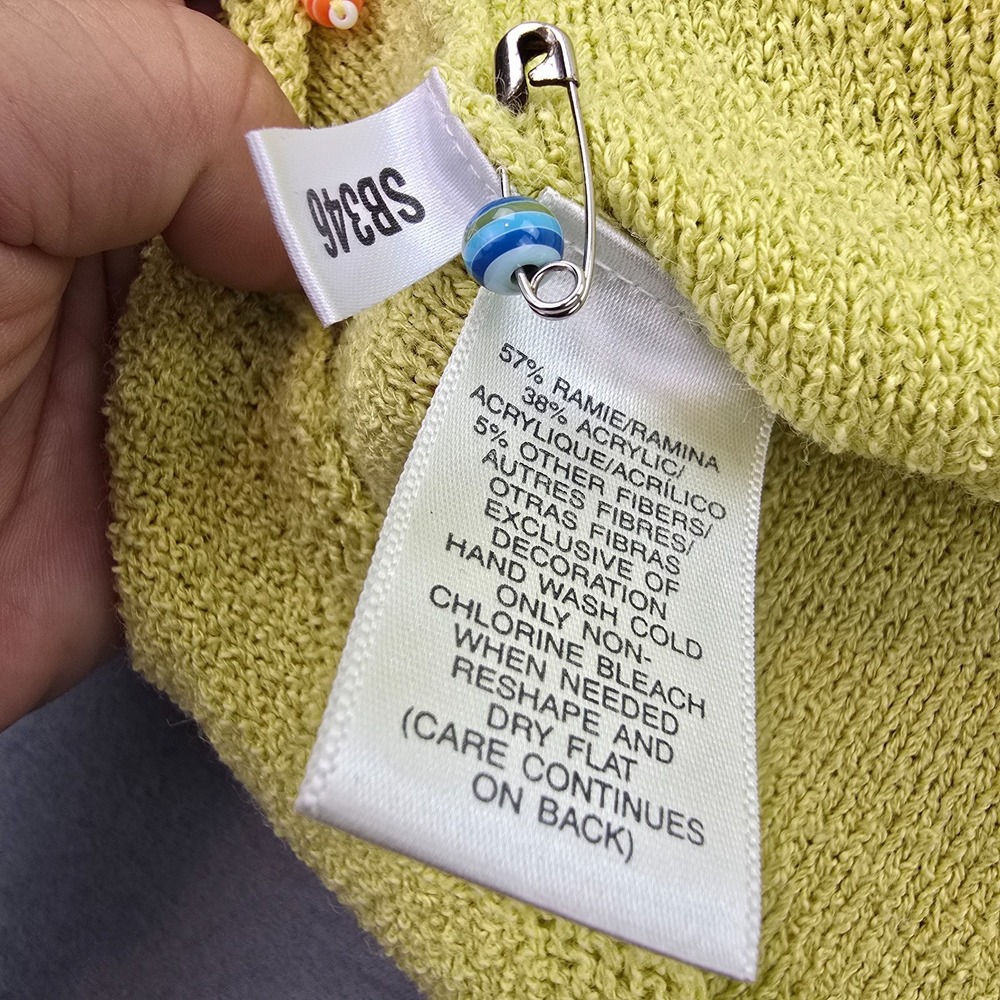 Vintage Susan Bristol Sweater Womens Large Lime Green Whimsical Embellished Knit - Picture 4 of 11